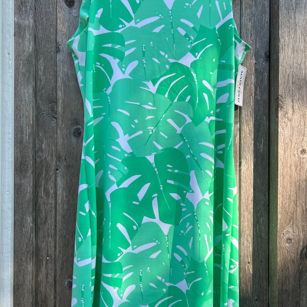 Mahi Gold - green and white palm print dress